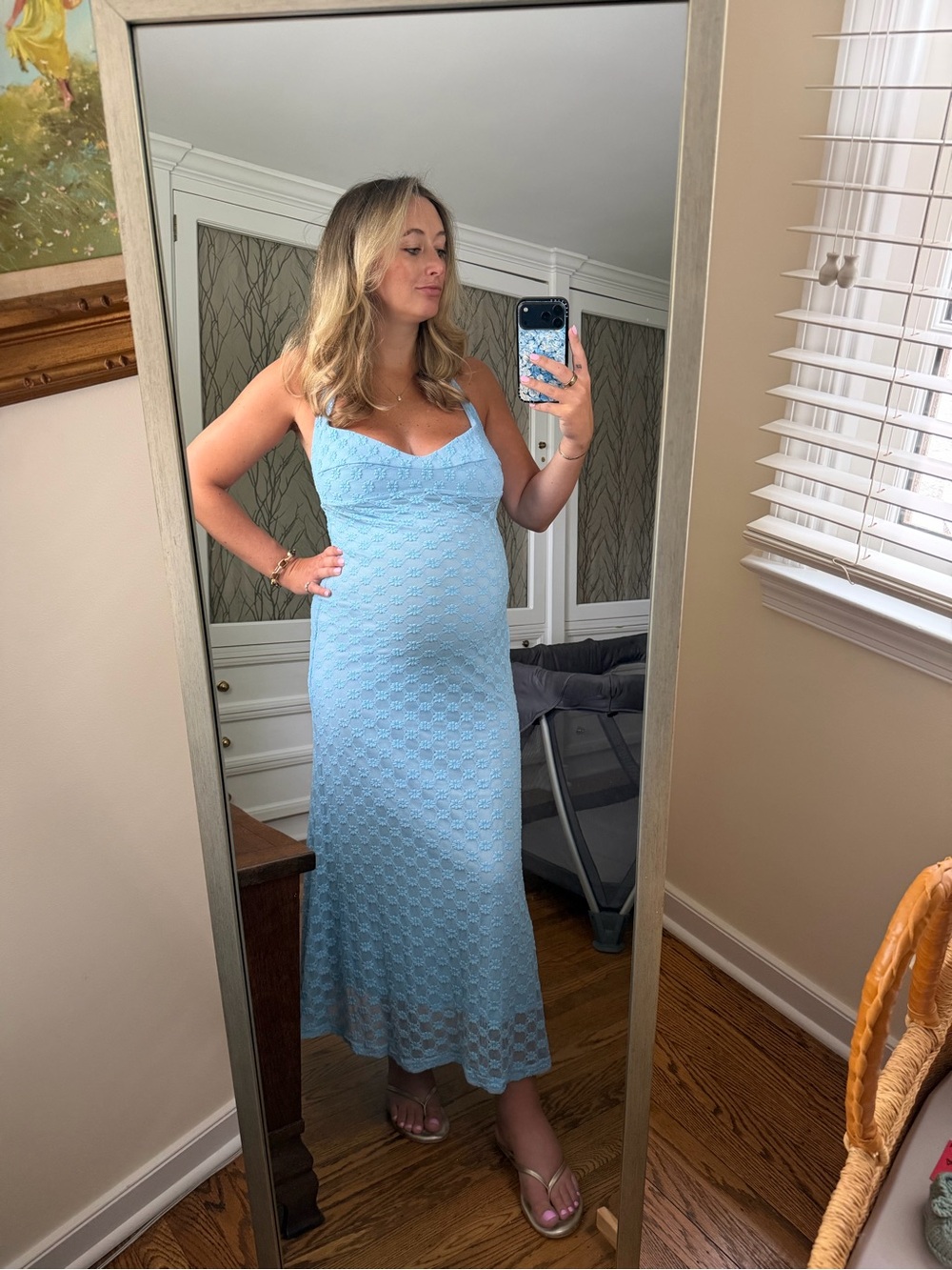 Revolve Bardot Mariko Light Blue Lace Halter Maxi Dress